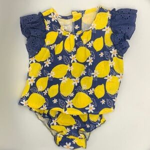 Mud Pie Lemon Print Baby Outfit - Yellow and Blue
